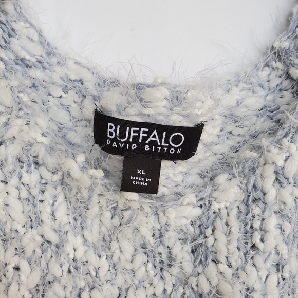 Shaggy Eyelash Sweater Stretchy Blue Grey White NWOT XL - Picture 11 of 14